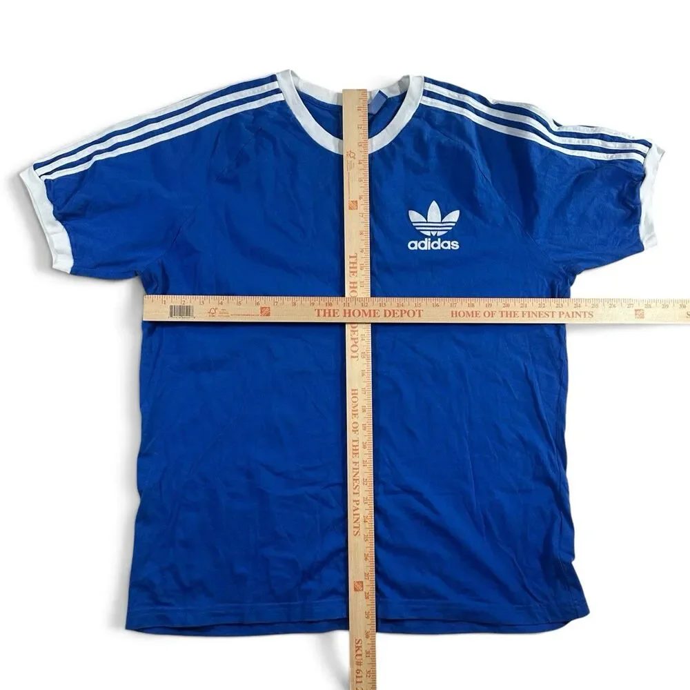 ADIDAS Vintage Trefoil T-Shirt 2XL Blue White 3-Stripes Ringer Tee Retro Logo